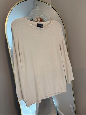 Notations Ivory Jewel-Trim Long Sleeve Knit Top